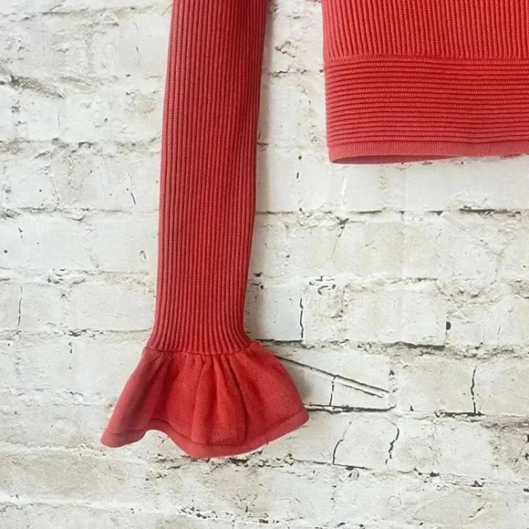 GIANNI BINI Women's XS Cropped Madelyn Ribbed Sweater Off the Shoulder Rust Fall - Picture 4 of 9